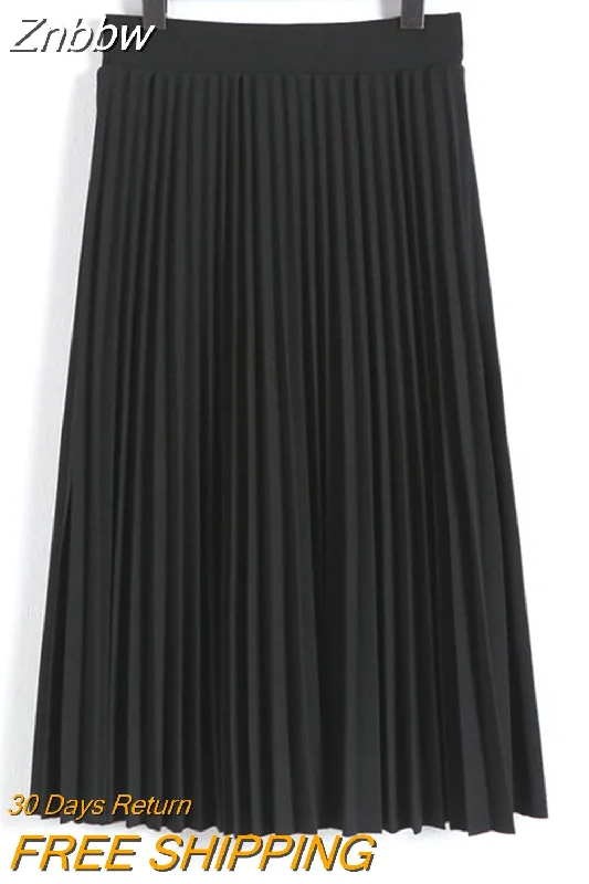 Znbbw and Autumn New Fashion Women's High Waist Pleated Solid Color Half Length Elastic Skirt Promotions Lady Black Pink