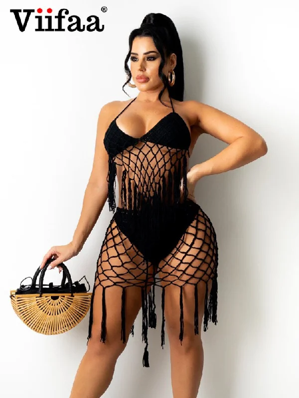 Znbbw Halter Top and Mini Skirt Women Crochet Two Piece Set Beach Summer Vacation Sexy 2 Piece Sets Festival Outfit 2023