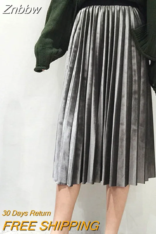 Znbbw Summer 2023 New Fashion Skirt High Waist Velvet Pleated Skirt Women Solid Elastic Waist Skirt Female