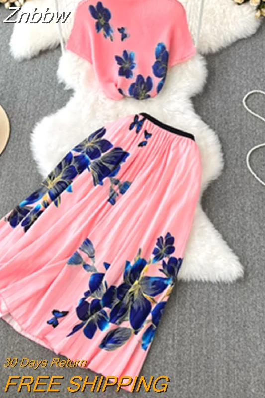 Znbbw Summer New Women Casual Short Sleeve Shirt + Skirt Two Piece Sets Ladies Tracksuit Female Clothing 2 pcs Suit Outfits