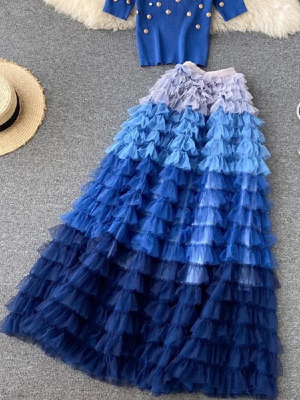 Znbbw Sweet Cake Layered Tulle Long Maxi Skirt Women Fashion 2023 High Waist Ruffled Vintage Tiered Pleated Mesh Skirts Falda