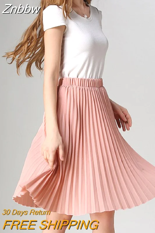 Znbbw Women Chiffon Pleated Skirt Vintage High Waist Tutu Skirts Womens Saia Midi Rokken 2016 Summer Style Jupe Femme Skirt