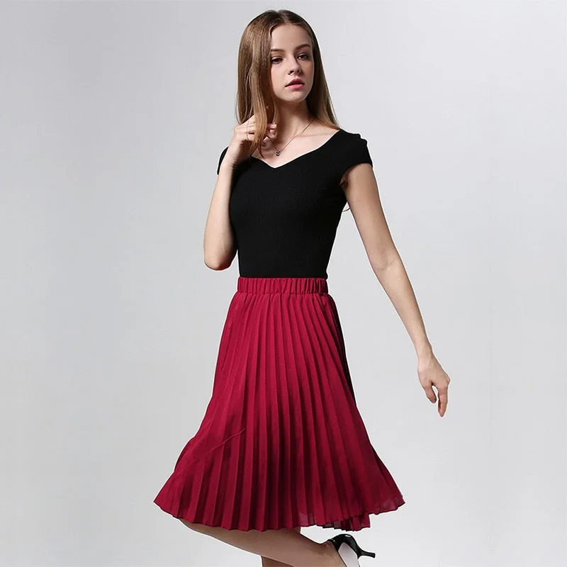 Znbbw Women Chiffon Pleated Skirt Vintage High Waist Tutu Skirts Womens Saia Midi Rokken 2016 Summer Style Jupe Femme Skirt