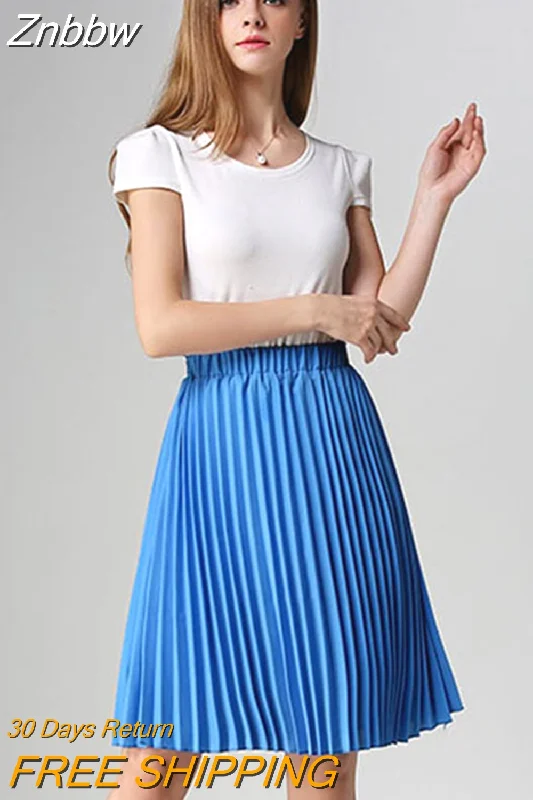 Znbbw Women Chiffon Pleated Skirt Vintage High Waist Tutu Skirts Womens Saia Midi Rokken 2016 Summer Style Jupe Femme Skirt