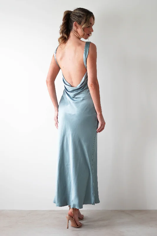 Sinead Soft Satin Maxi Dress | Slate Blue