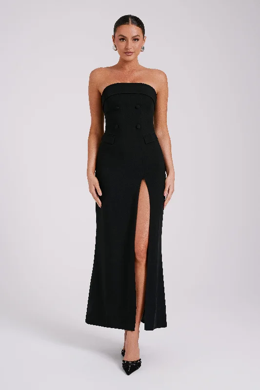 Abbie Strapless Suiting Maxi Dress - Black