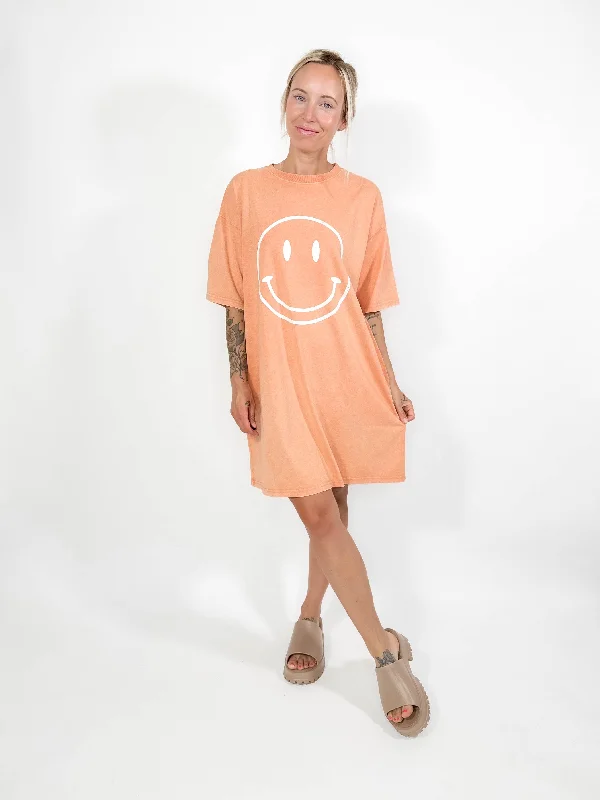 All Smiles T-Shirt Dress- CORAL