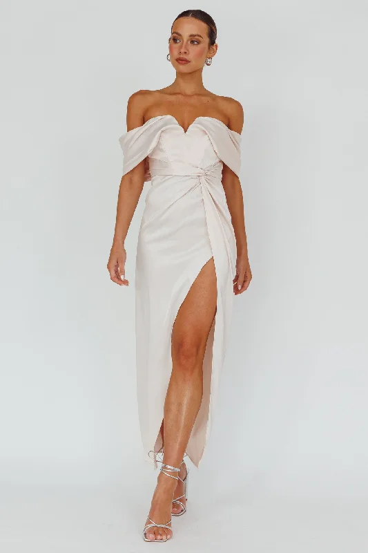 Amaryllis Off-Shoulder Twist Maxi Dress Pearl