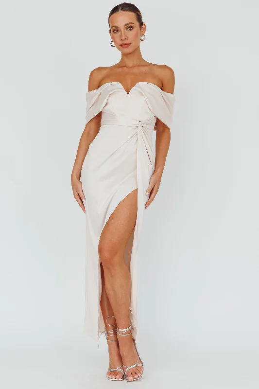 Amaryllis Off-Shoulder Twist Maxi Dress Pearl