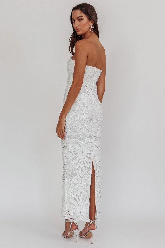 Bia Strapless Lace Embroidered Maxi Dress White