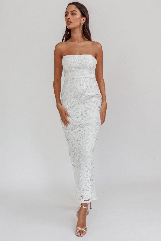 Bia Strapless Lace Embroidered Maxi Dress White