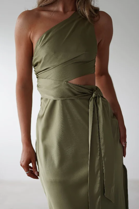 Bonnie Soft Satin Maxi Dress | Olive