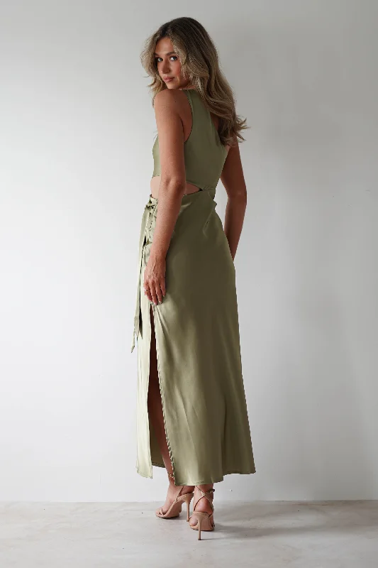 Bonnie Soft Satin Maxi Dress | Olive