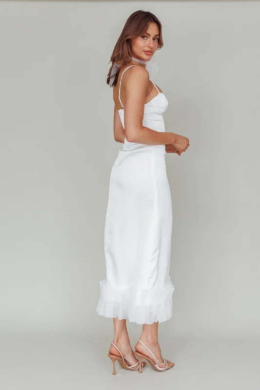 Buona Sera Hem Decoration Midi Dress White