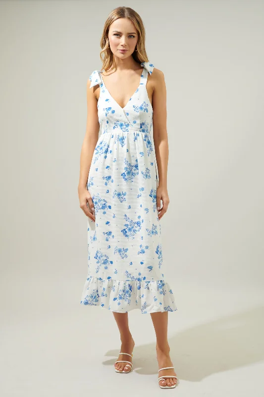 Chandler Floral Mia Tie Knot Surplice Midi Dress