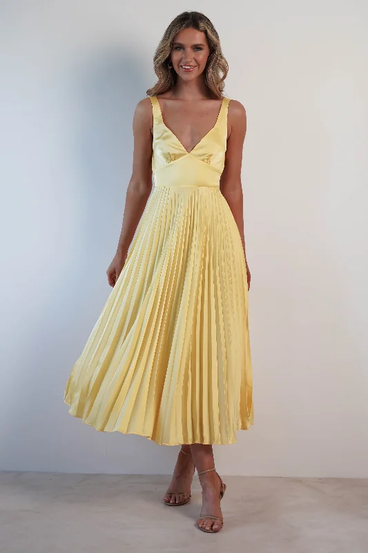 Cheri Pleated Midaxi Dress | Yellow