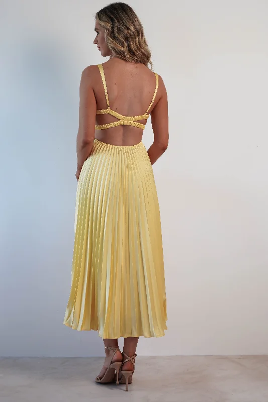 Cheri Pleated Midaxi Dress | Yellow