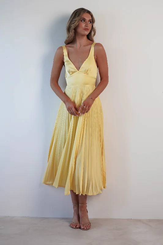 Cheri Pleated Midaxi Dress | Yellow