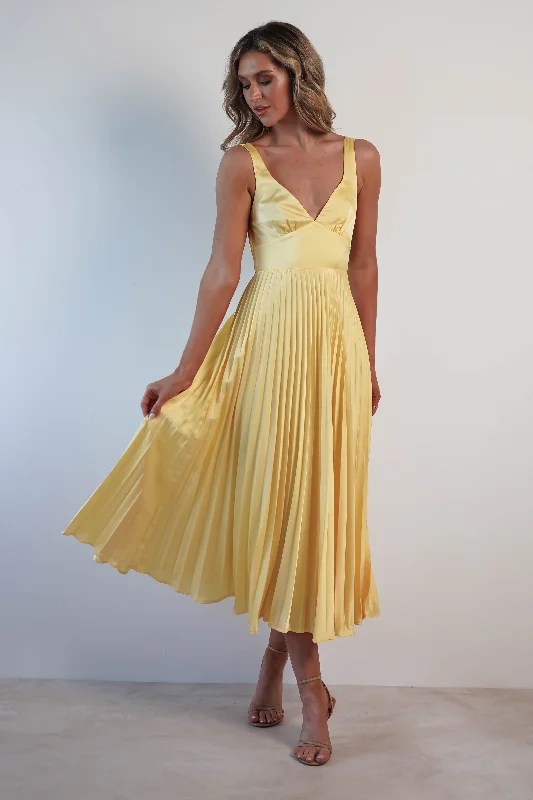 Cheri Pleated Midaxi Dress | Yellow