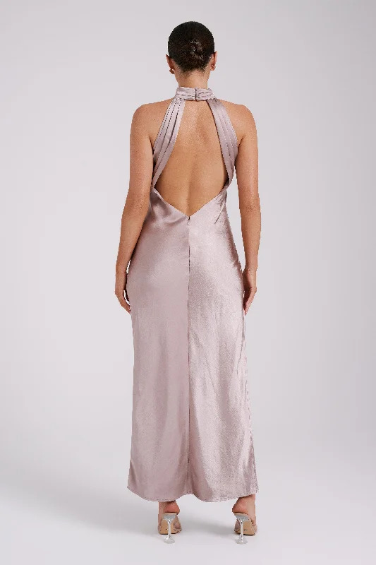 Claire Satin Drape Back Maxi Dress - Taupe