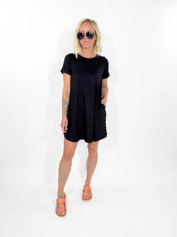 Classic Butter T-shirt Dress- BLACK-FINAL SALE