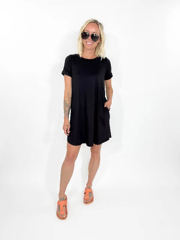 Classic Butter T-shirt Dress- BLACK-FINAL SALE