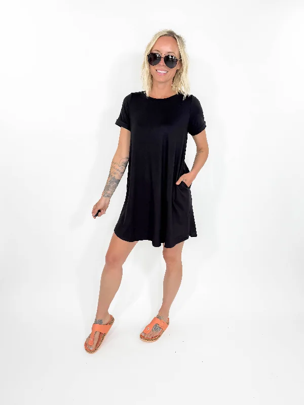 Classic Butter T-shirt Dress- BLACK-FINAL SALE