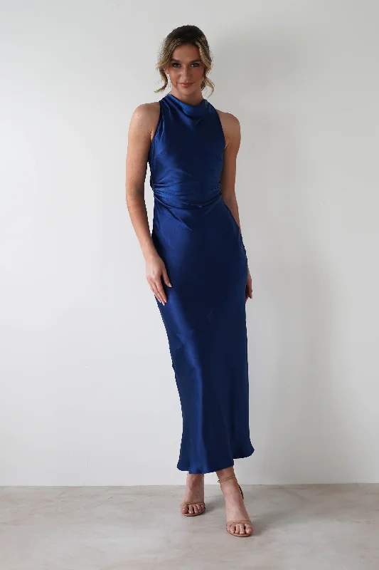 Stefanie Soft Satin Maxi Dress | Navy