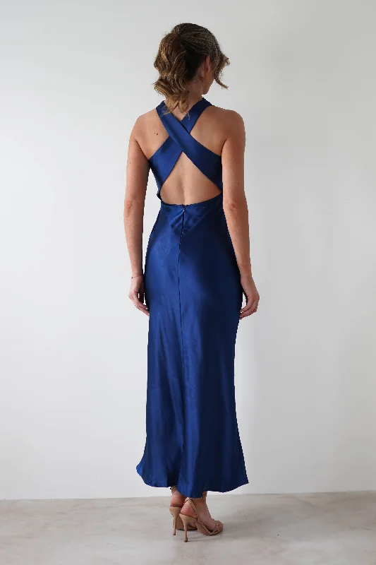 Stefanie Soft Satin Maxi Dress | Navy