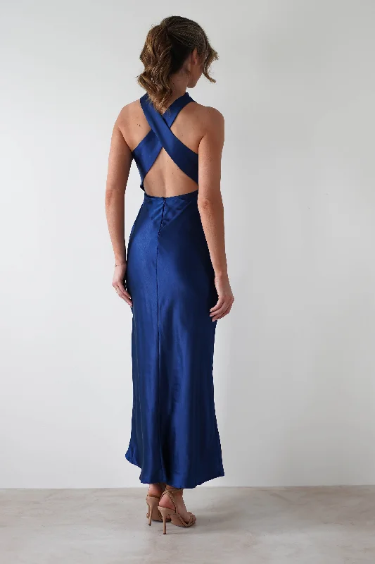 Stefanie Soft Satin Maxi Dress | Navy