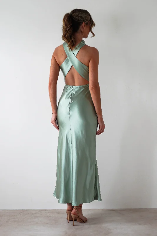 Stefanie Soft Satin Maxi Dress | Sage Green