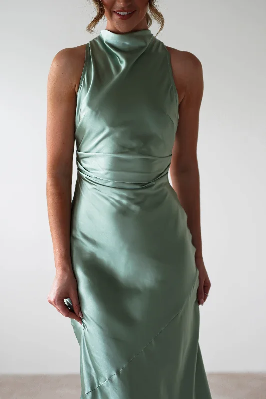 Stefanie Soft Satin Maxi Dress | Sage Green