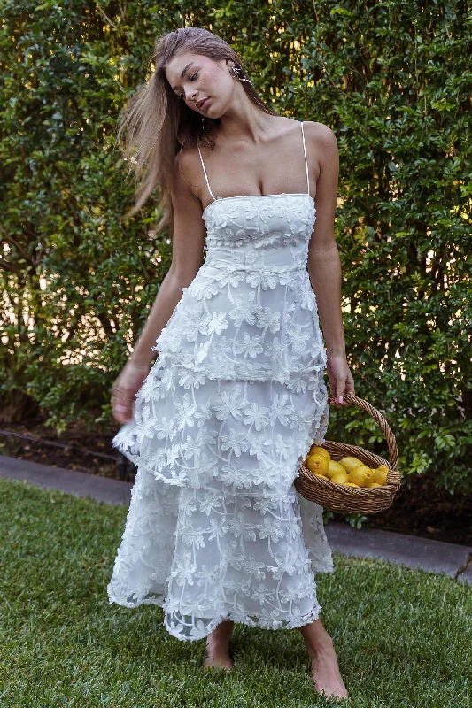 Dori Floral Embellished Maxi Dress White