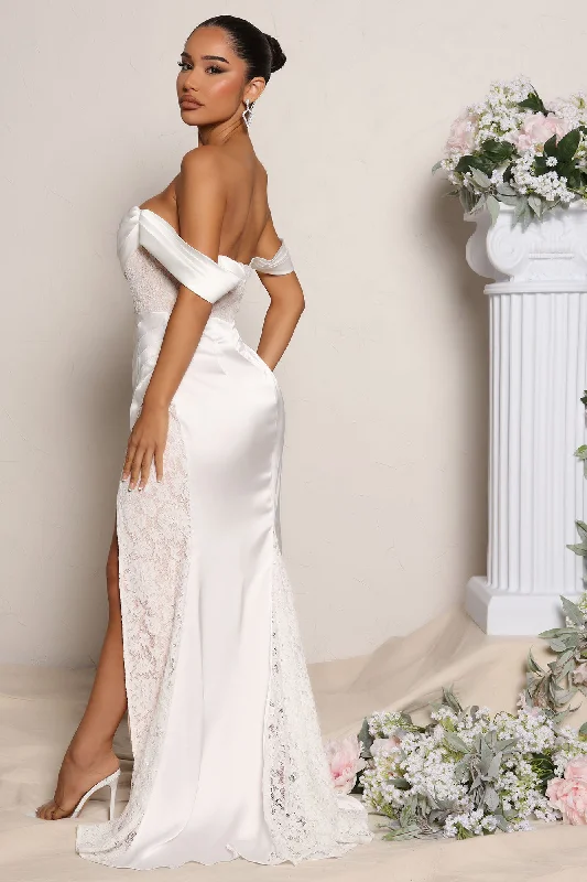 Down The Aisle Satin Maxi Dress - White