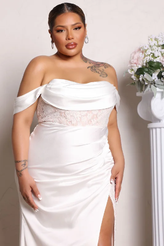 Down The Aisle Satin Maxi Dress - White