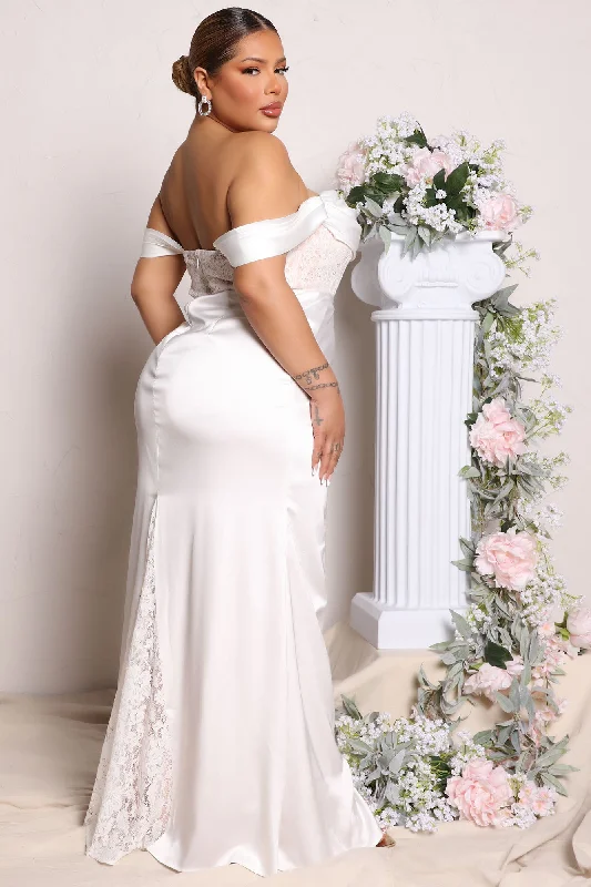 Down The Aisle Satin Maxi Dress - White