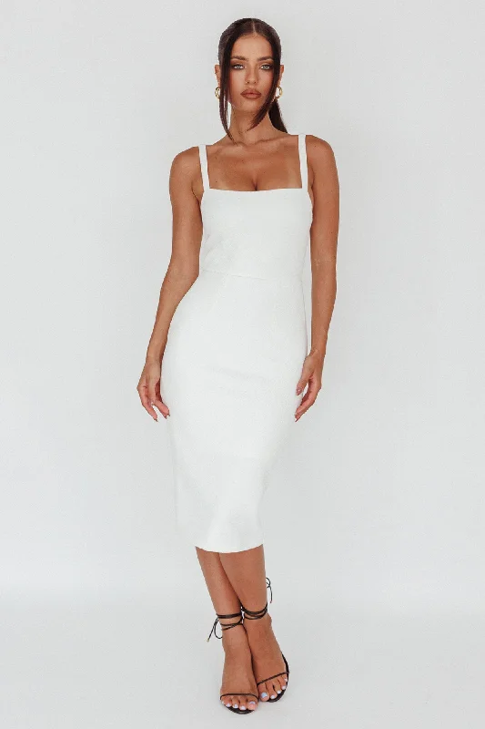 Georgia Square Neckline Midi Dress White