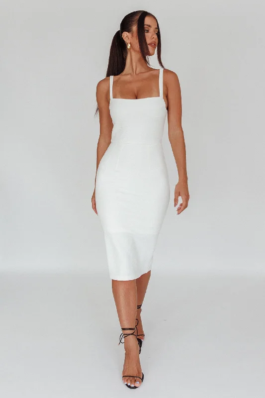 Georgia Square Neckline Midi Dress White