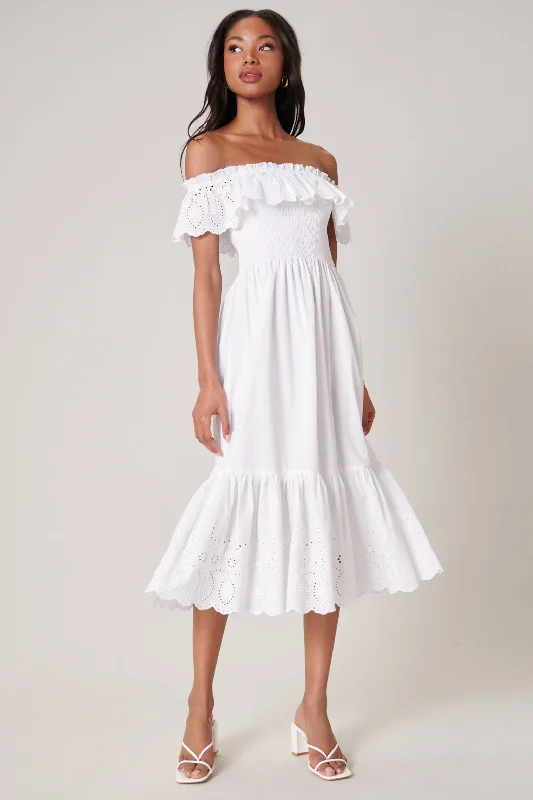 Esmeralda Smocked Eyelet Midi Dress