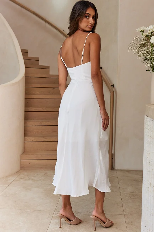 Lake Como Fitted Bodice Cami Strap Midi Dress White