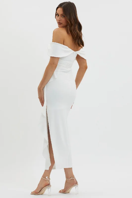 Lillianne Off-Shoulder Side Ruffle Maxi Dress White