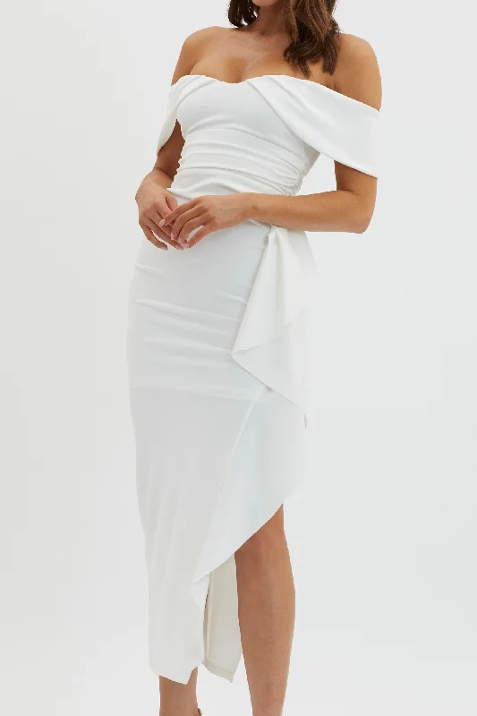 Lillianne Off-Shoulder Side Ruffle Maxi Dress White