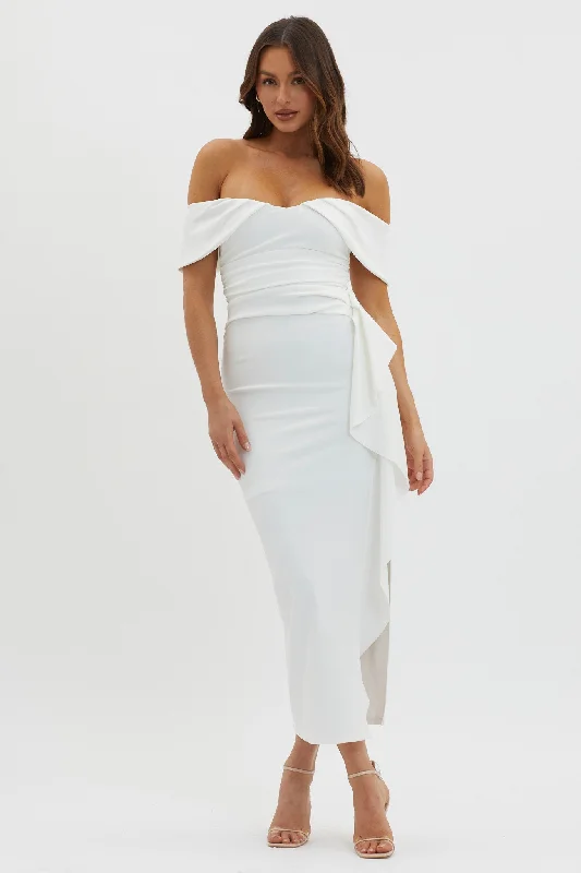 Lillianne Off-Shoulder Side Ruffle Maxi Dress White