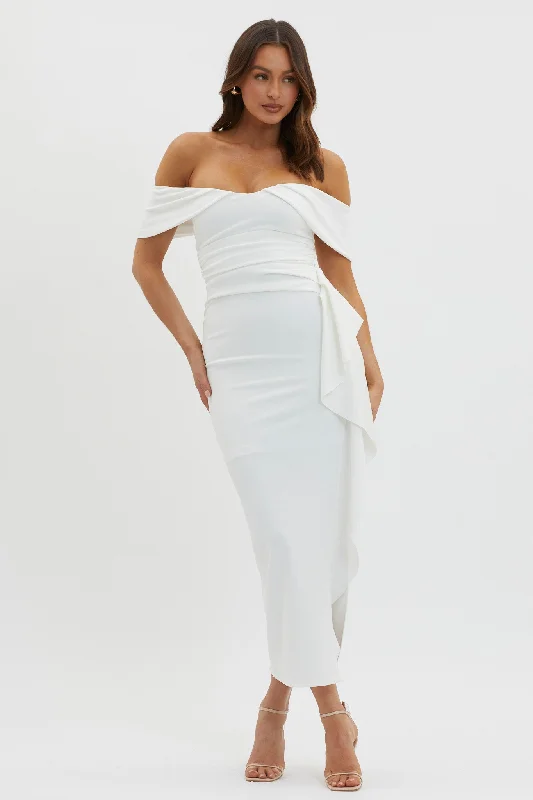 Lillianne Off-Shoulder Side Ruffle Maxi Dress White