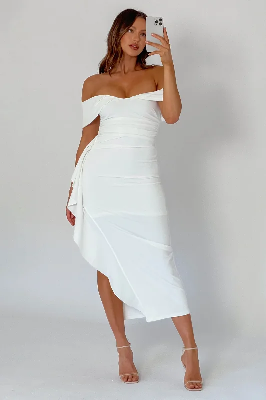 Lillianne Off-Shoulder Side Ruffle Maxi Dress White