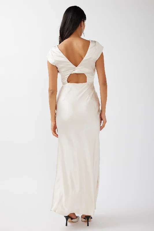 Lucinda V-Neck Twist Back Midi Dress Champagne