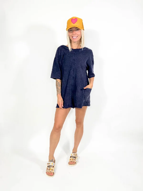 Movement Reversible Vintage Wash Romper- NAVY