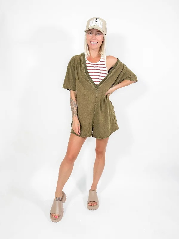 Movement Reversible Vintage Wash Romper- OLIVE