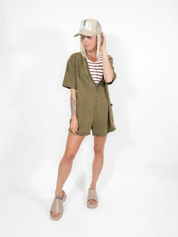 Movement Reversible Vintage Wash Romper- OLIVE