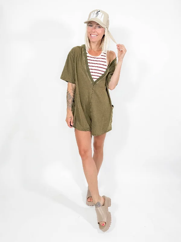 Movement Reversible Vintage Wash Romper- OLIVE